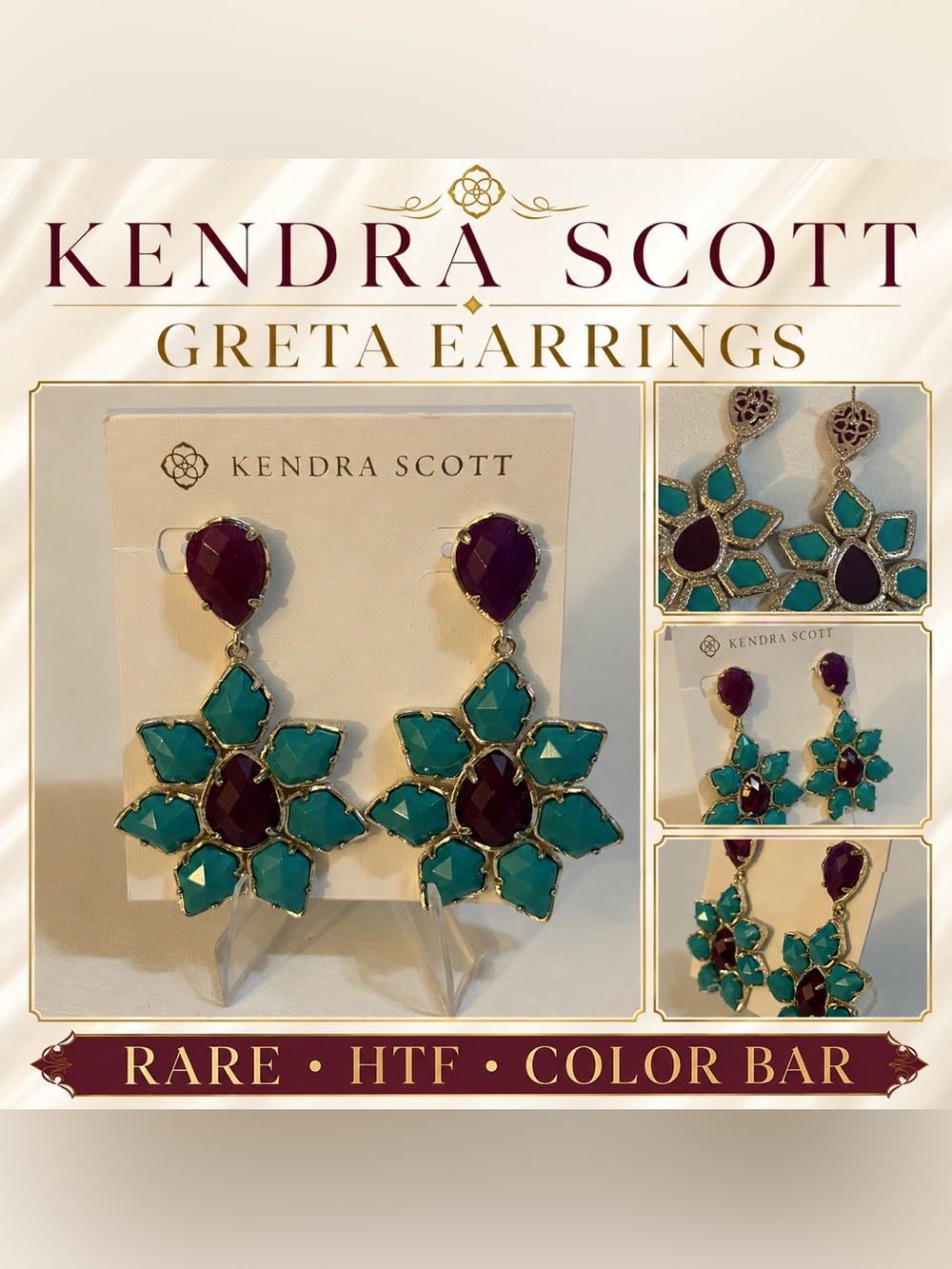 Rare HTF Kendra Scott Greta Color Bar Statement Earrings